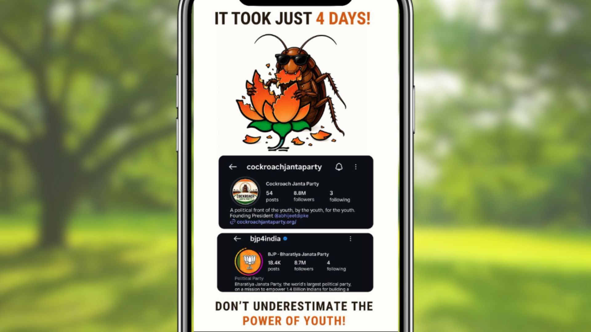 Youth-led page ‘Cockroach Janta Party’ nears BJP India’s follower count in four days