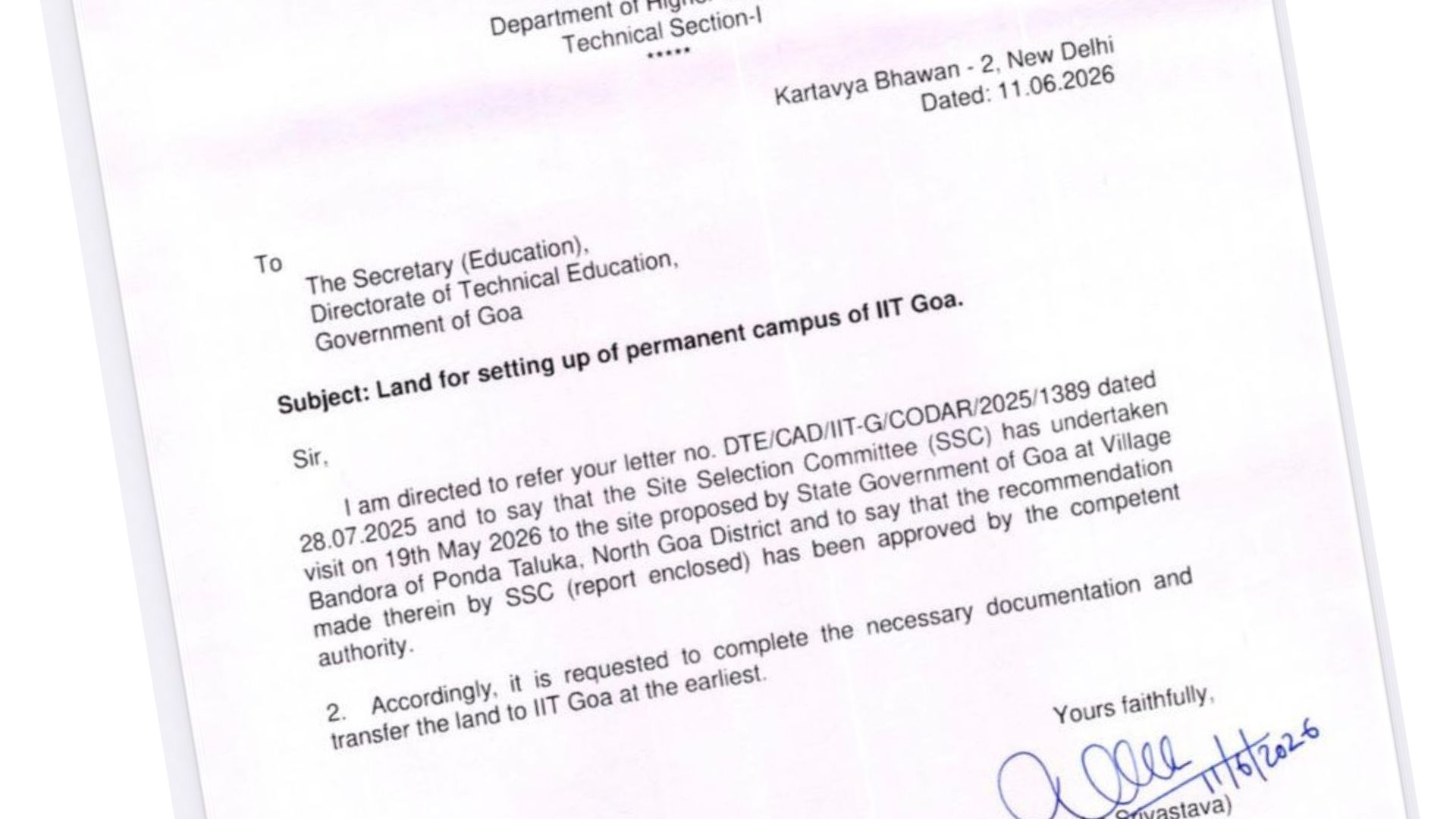 Centre approves permanent IIT Goa campus at Farmagudi
