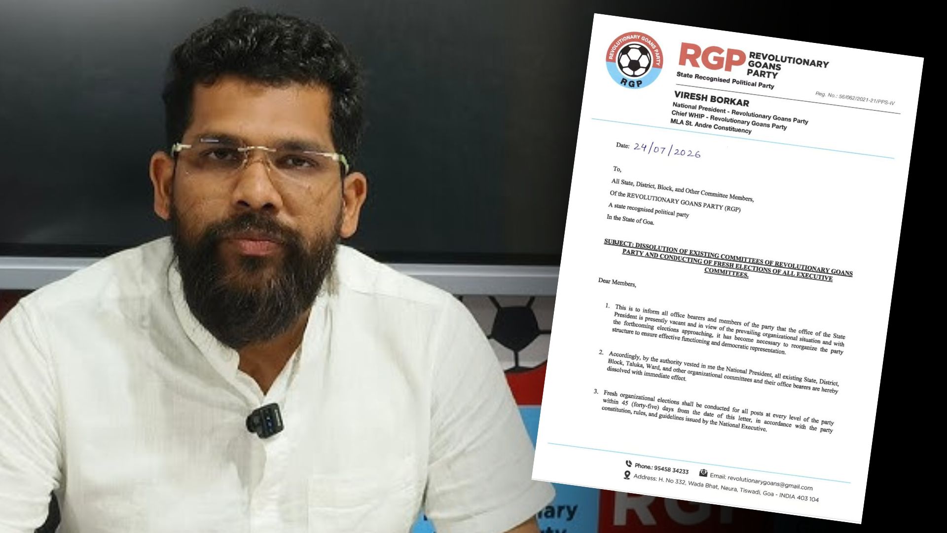 RGP National president Viresh Borkar dissolves all party committees
