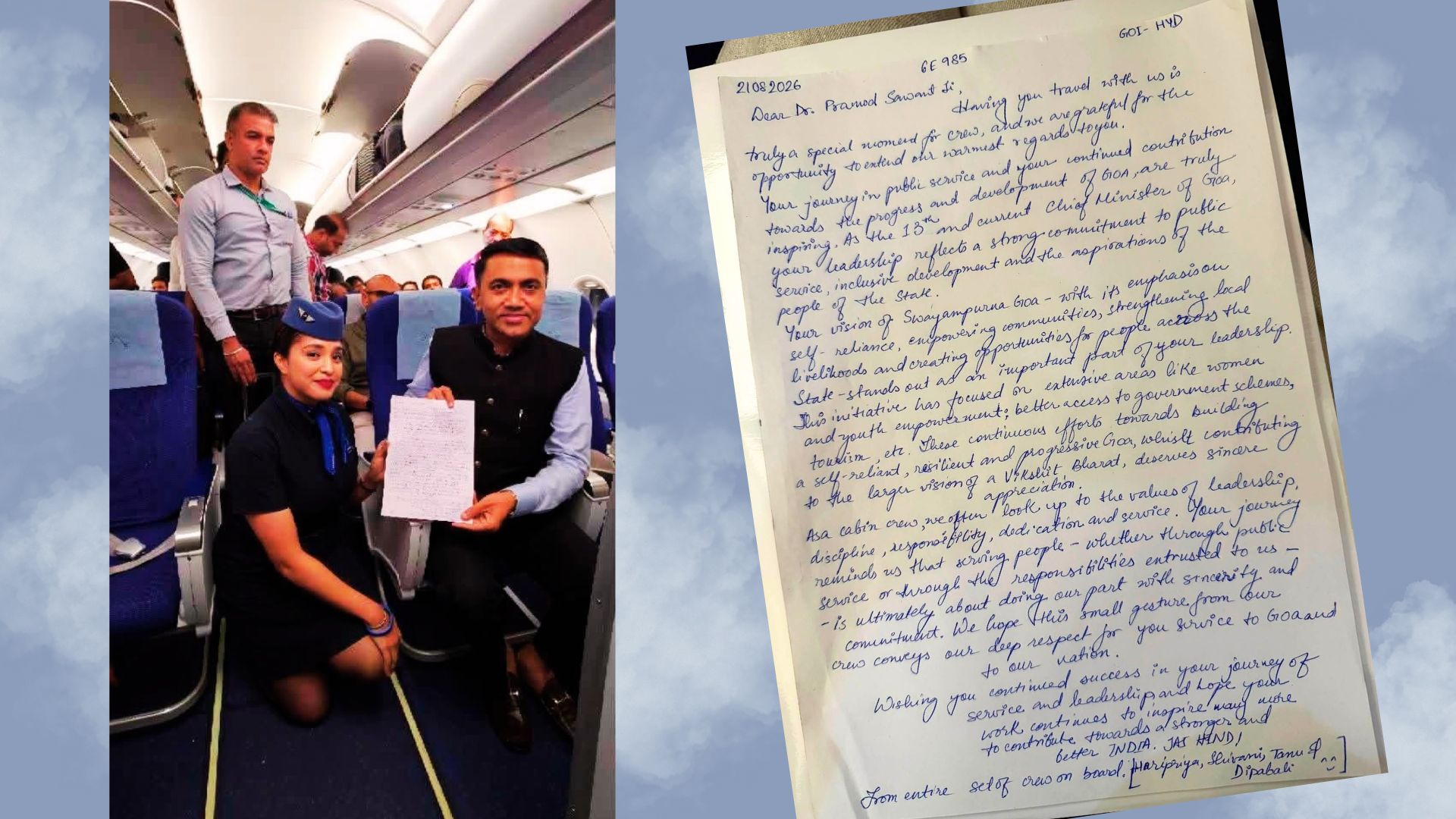 Impressed by CM Sawant’s leadership style, IndiGo crew pens letter to him