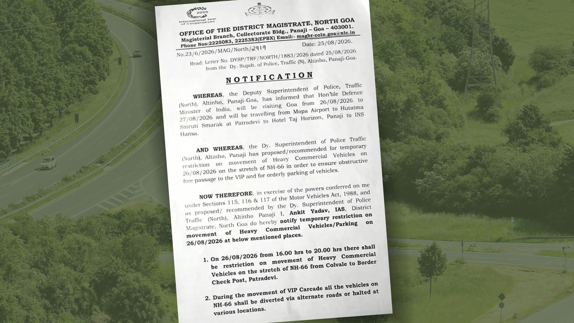 Temporary traffic restrictions on Colvale - Patradevi highway on August 26