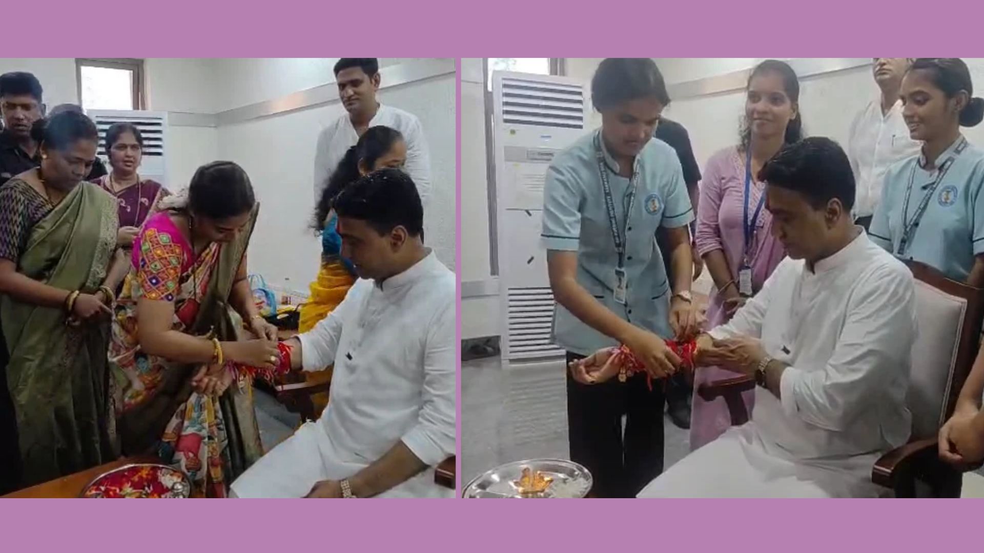 Women, students tie rakhi to CM Pramod Sawant in Sankhali