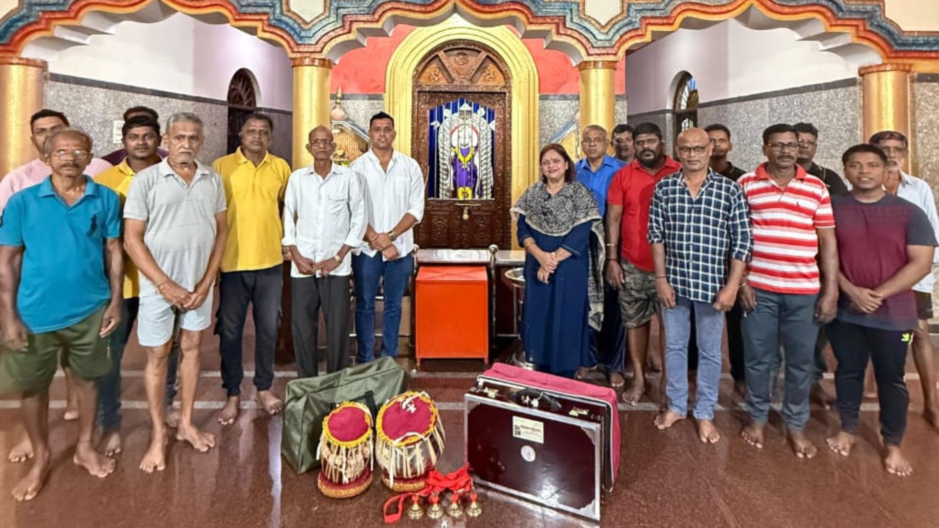 Musical instruments distributed at Hanuman Devasthan in Chimbel