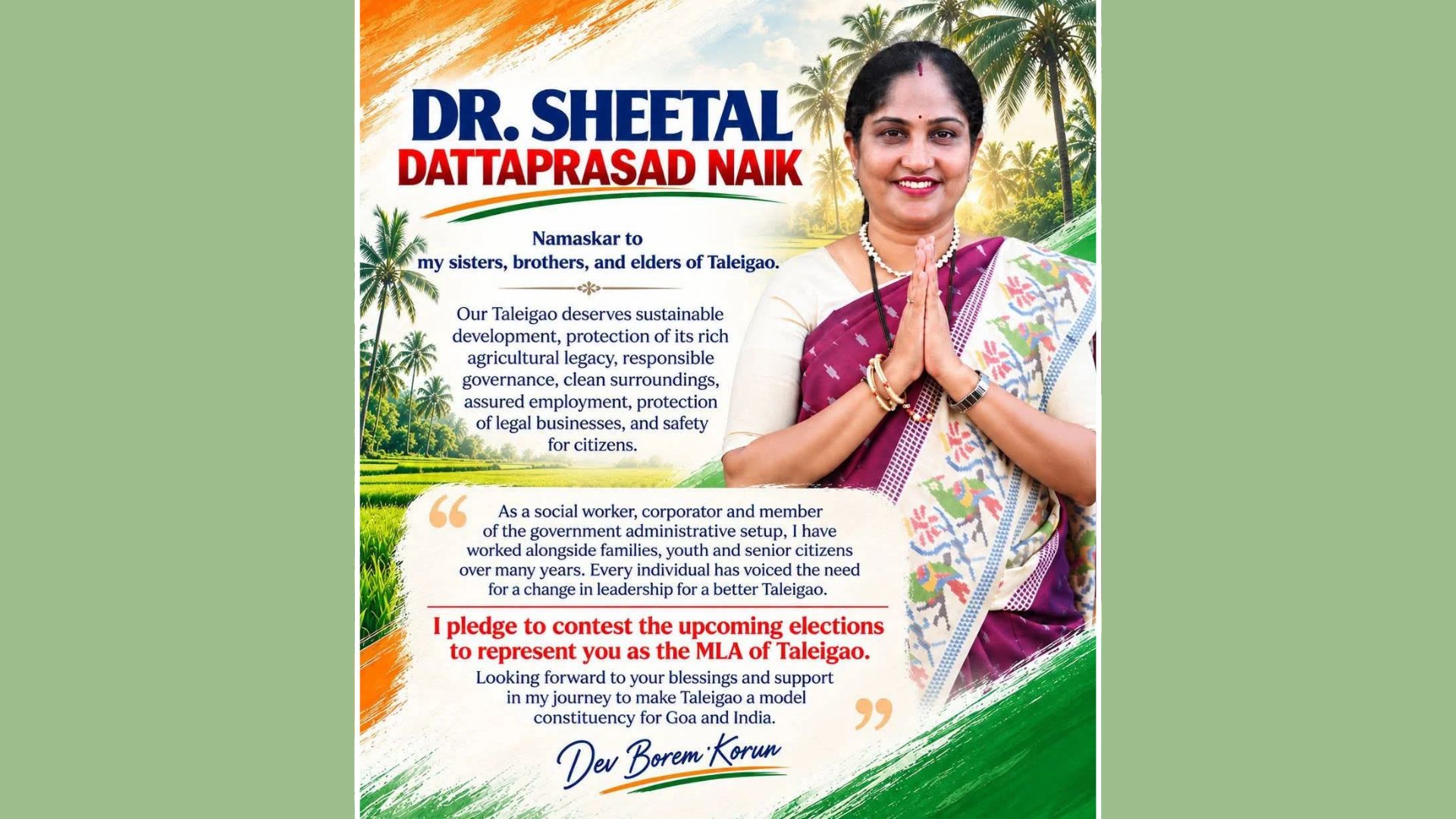 Dr Sheetal announces candidacy for Taleigao Assembly seat