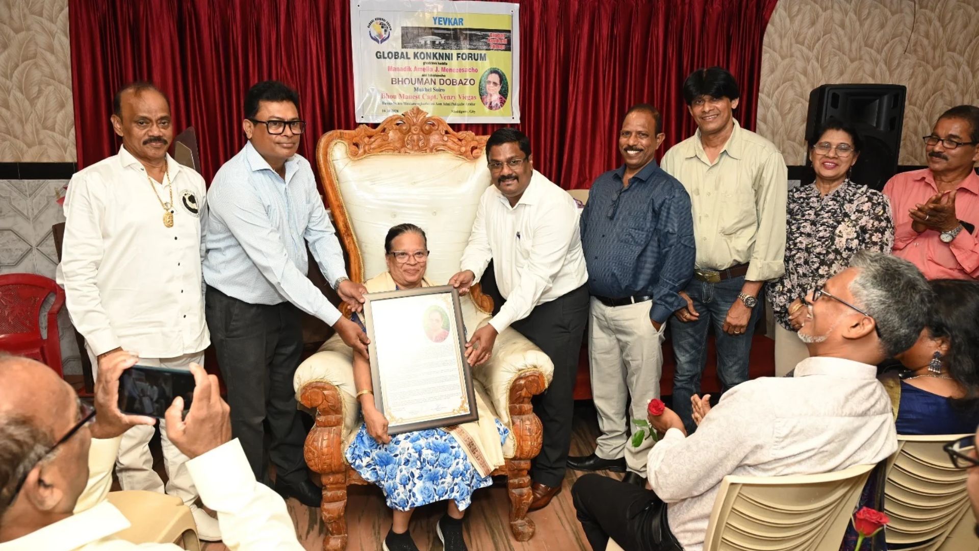 Amelia J Menezes felicitated for promoting Konkani